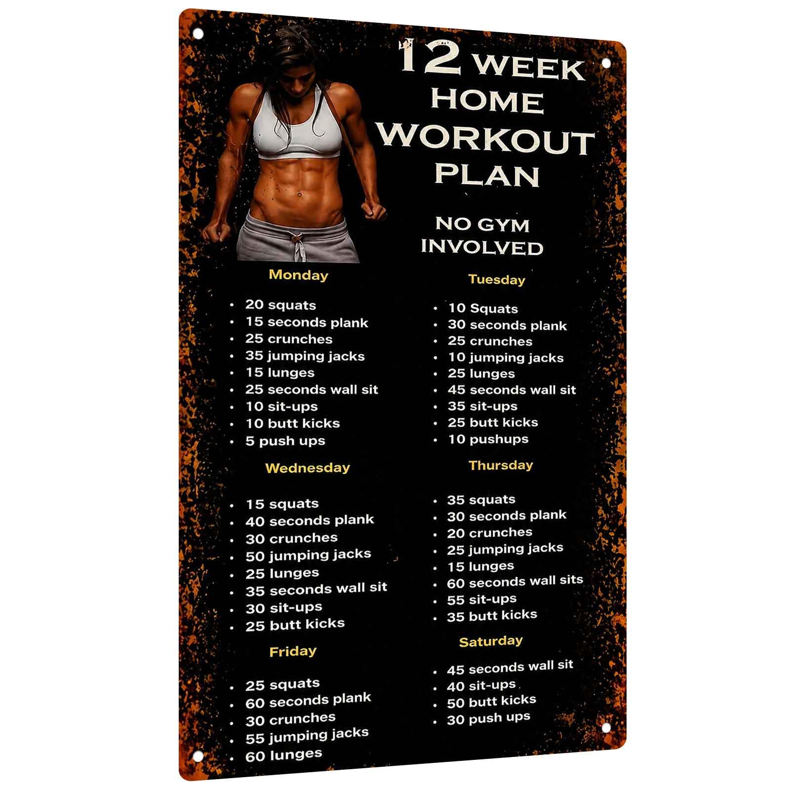 Workout Plan Home Gym - Placa de Alumínio para Plano de