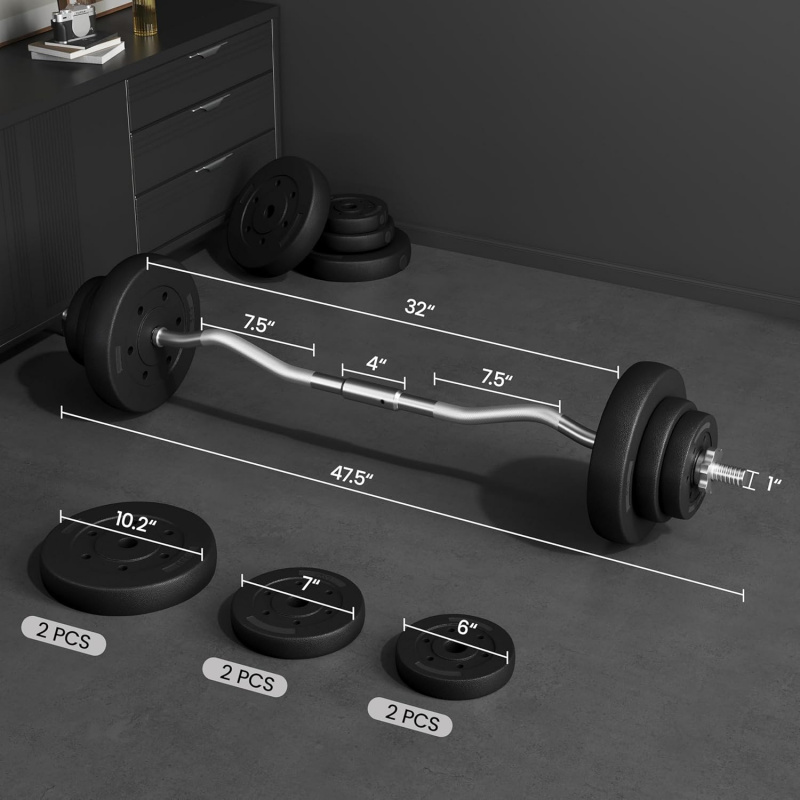 Conjunto de barra - Barra de c - Barbell Curl Bar avaliação e preço