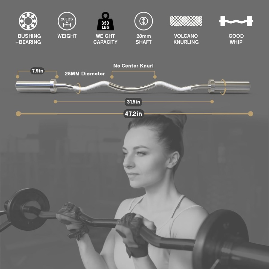 Barra EZ Curl de 2 Polegadas c - Barbell Curl Bar avaliação e preço