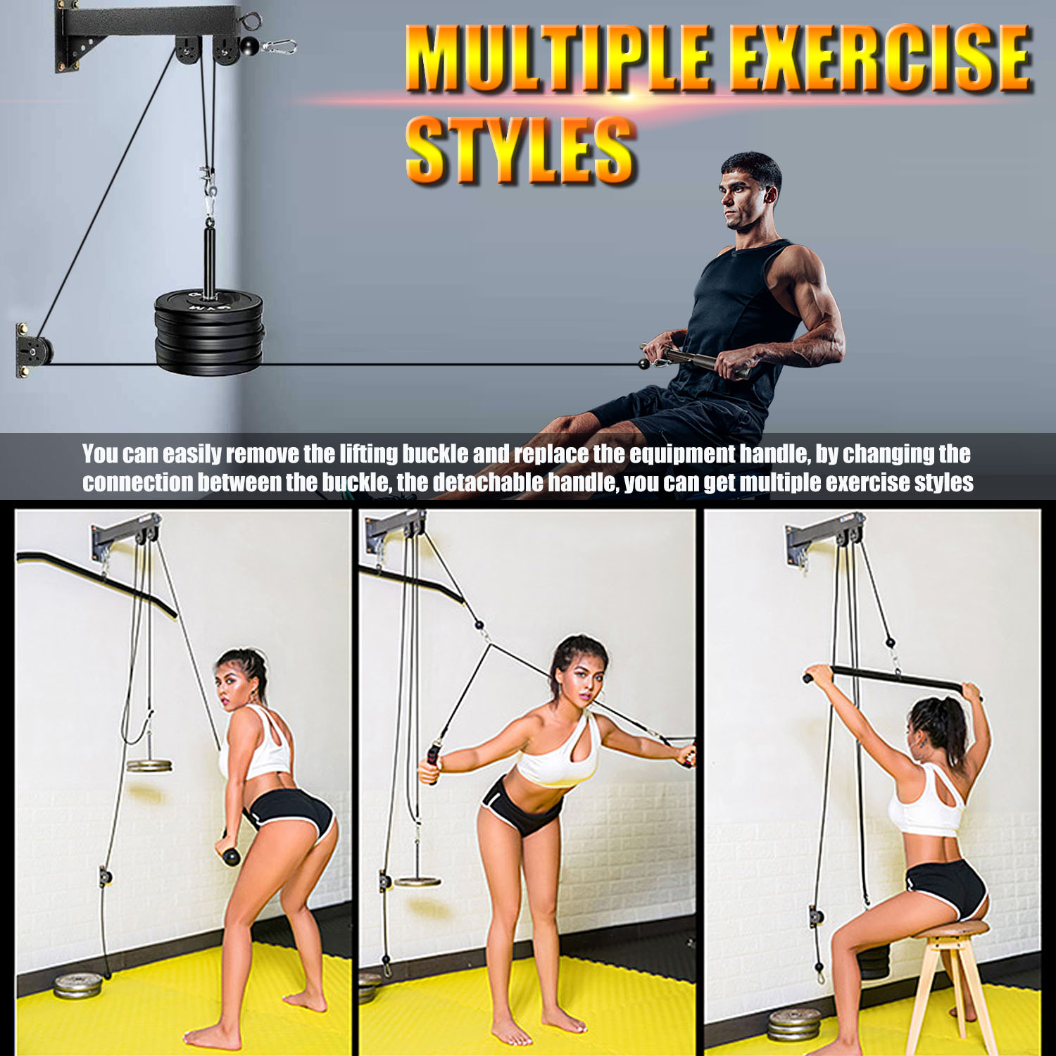 Sistema de polia montado na pa - Home Gym Cable Pulley System avaliação e preço